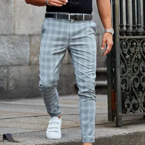 Hot！Men Trousers Printed Pencil Pants Business For Mens Plaid Loose