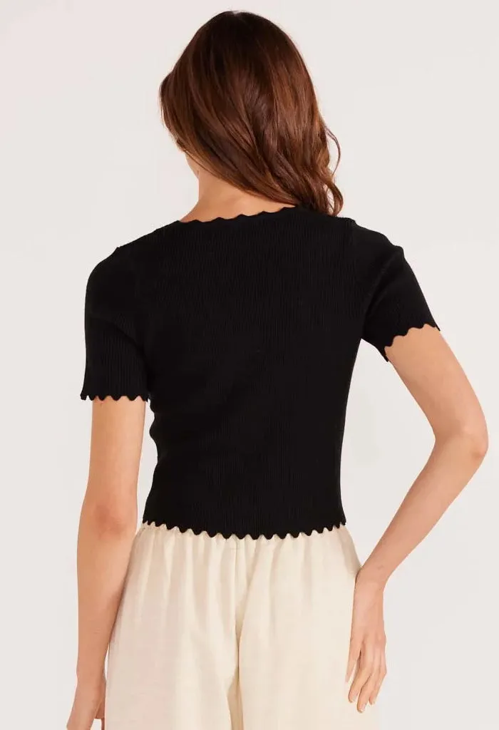 Laura Scallop Knit Tee-Black