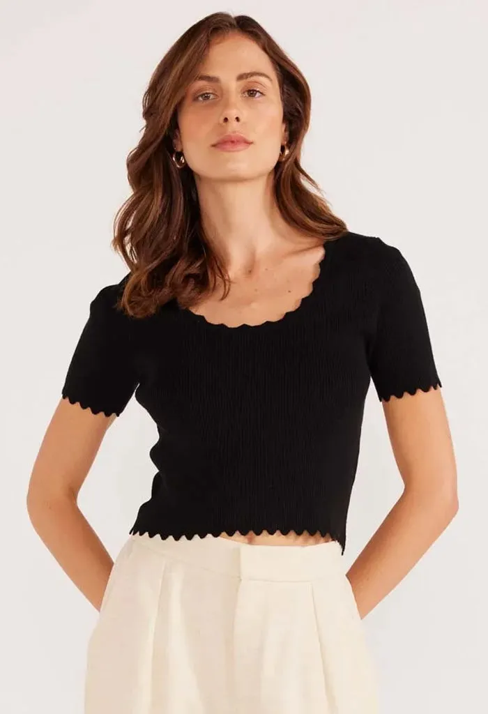 Laura Scallop Knit Tee-Black