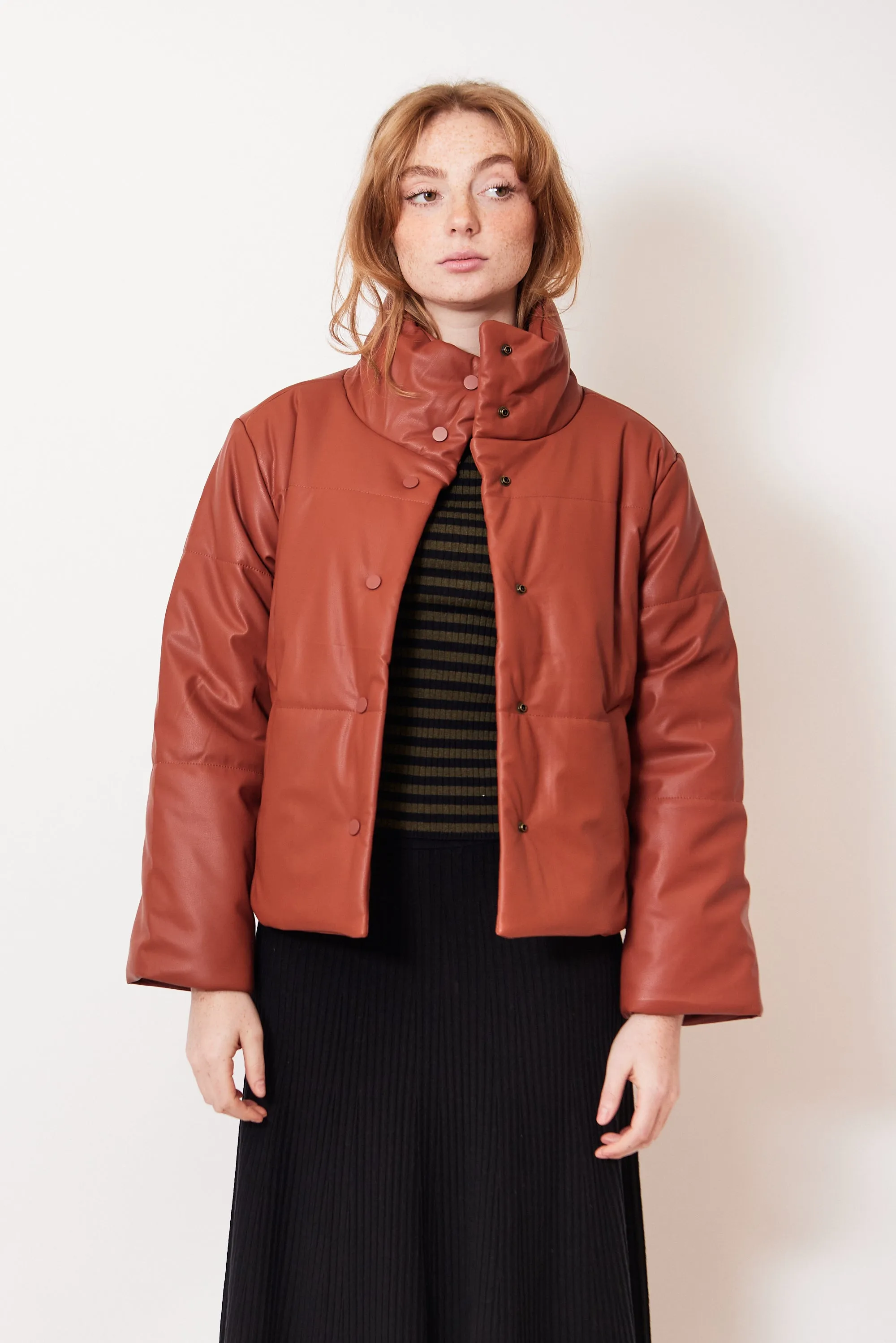 Lilla P Faux Leather Channel Quilted Jacket
