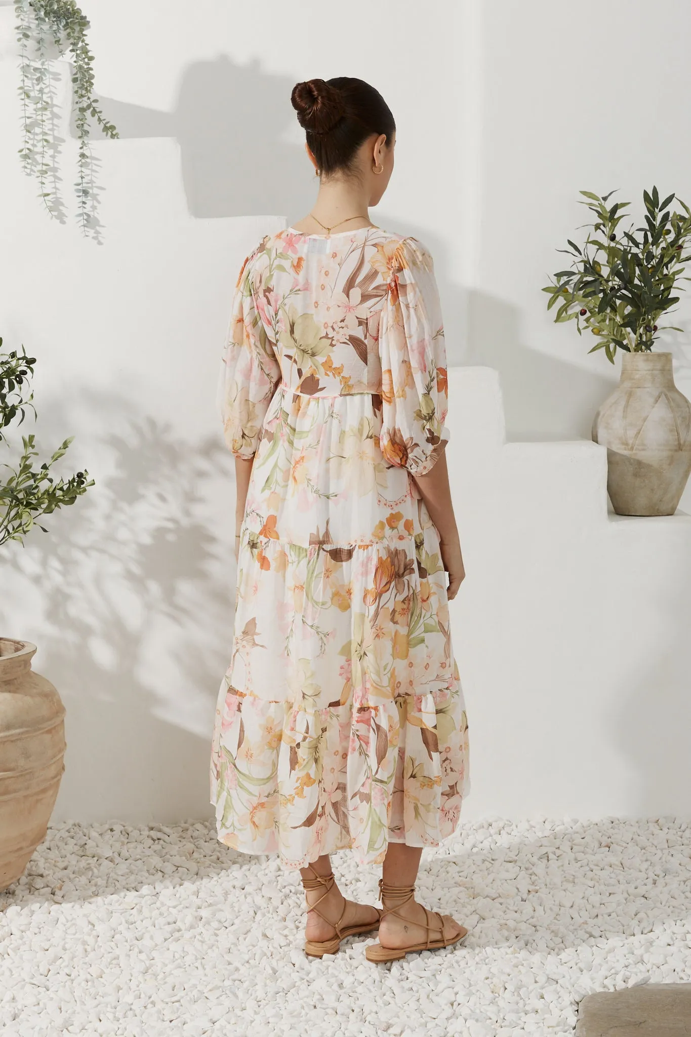 Lillian Orange Floral Midi Dress