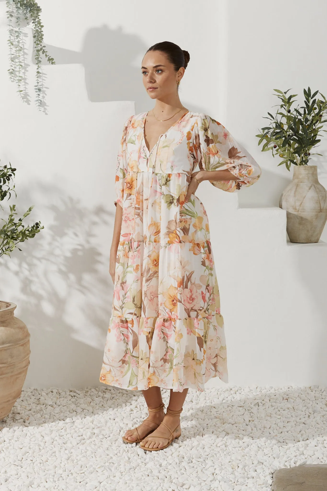 Lillian Orange Floral Midi Dress