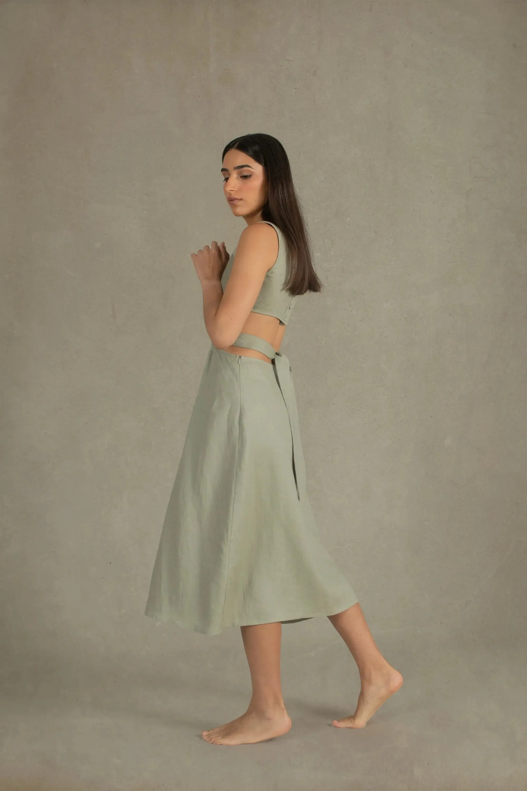 Luciole Linen Midi Dress Sage Green
