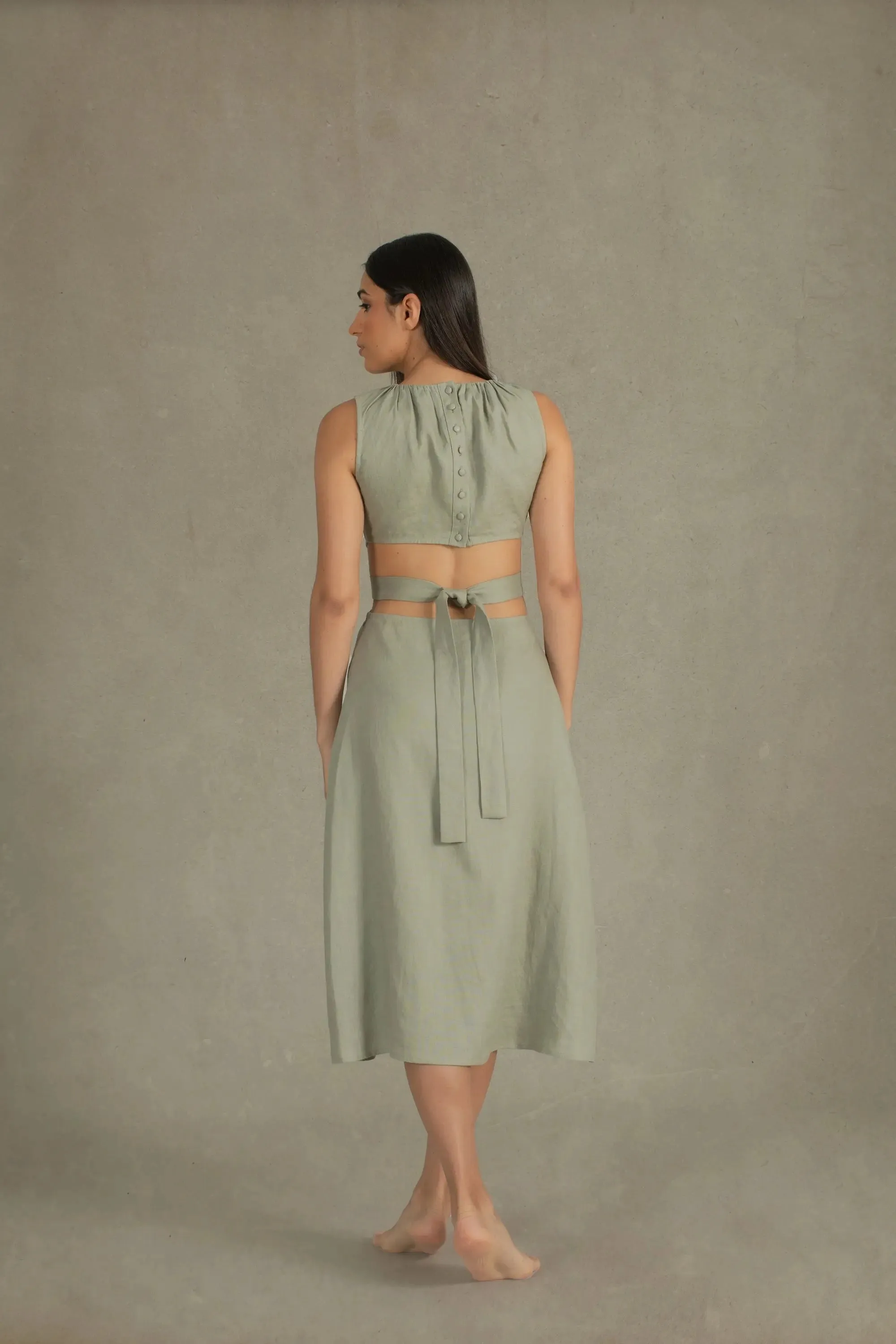 Luciole Linen Midi Dress Sage Green
