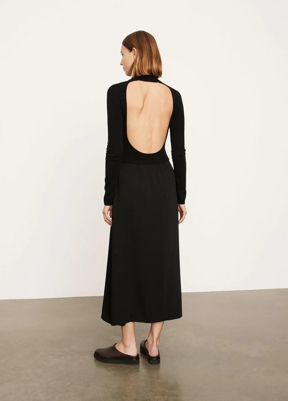 Mixed Media Open Back Dress in Black
