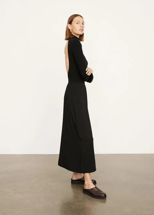 Mixed Media Open Back Dress in Black