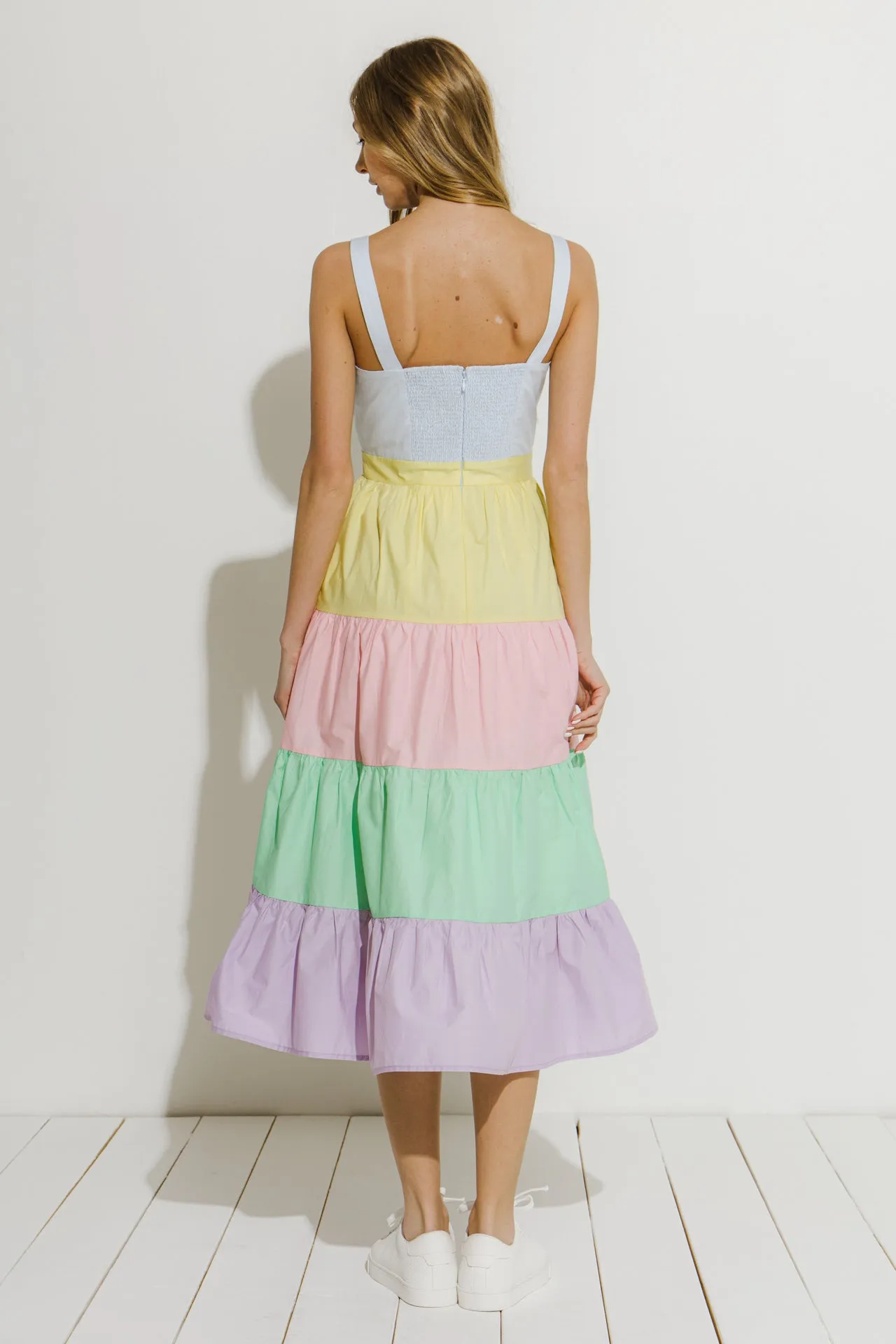Pastel Color Block Midi Dress