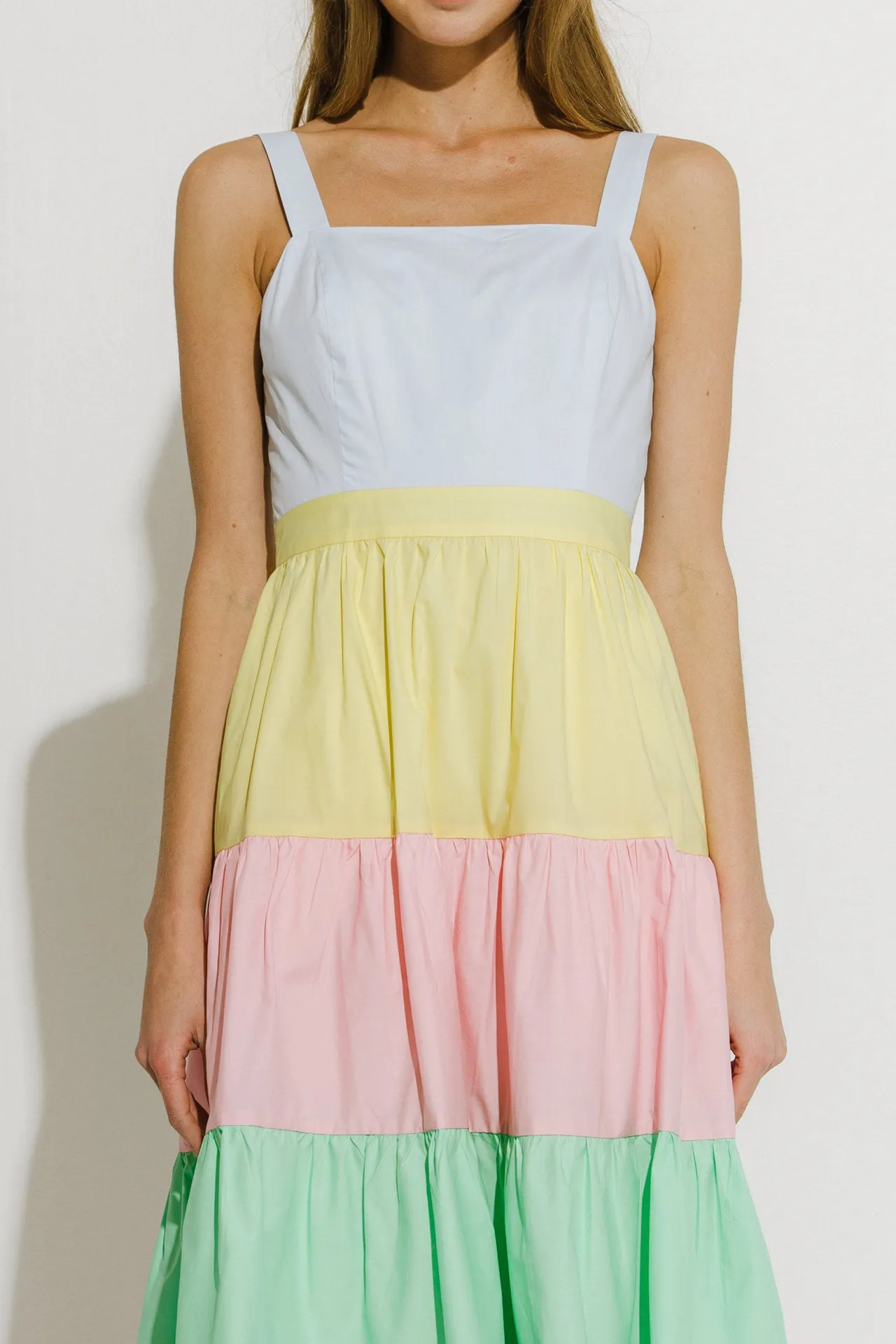 Pastel Color Block Midi Dress