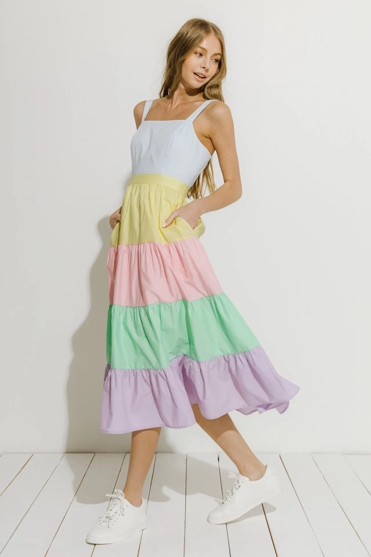 Pastel Color Block Midi Dress