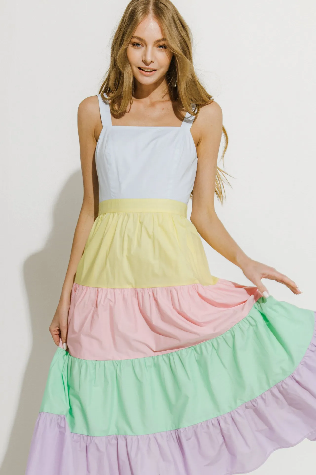 Pastel Color Block Midi Dress