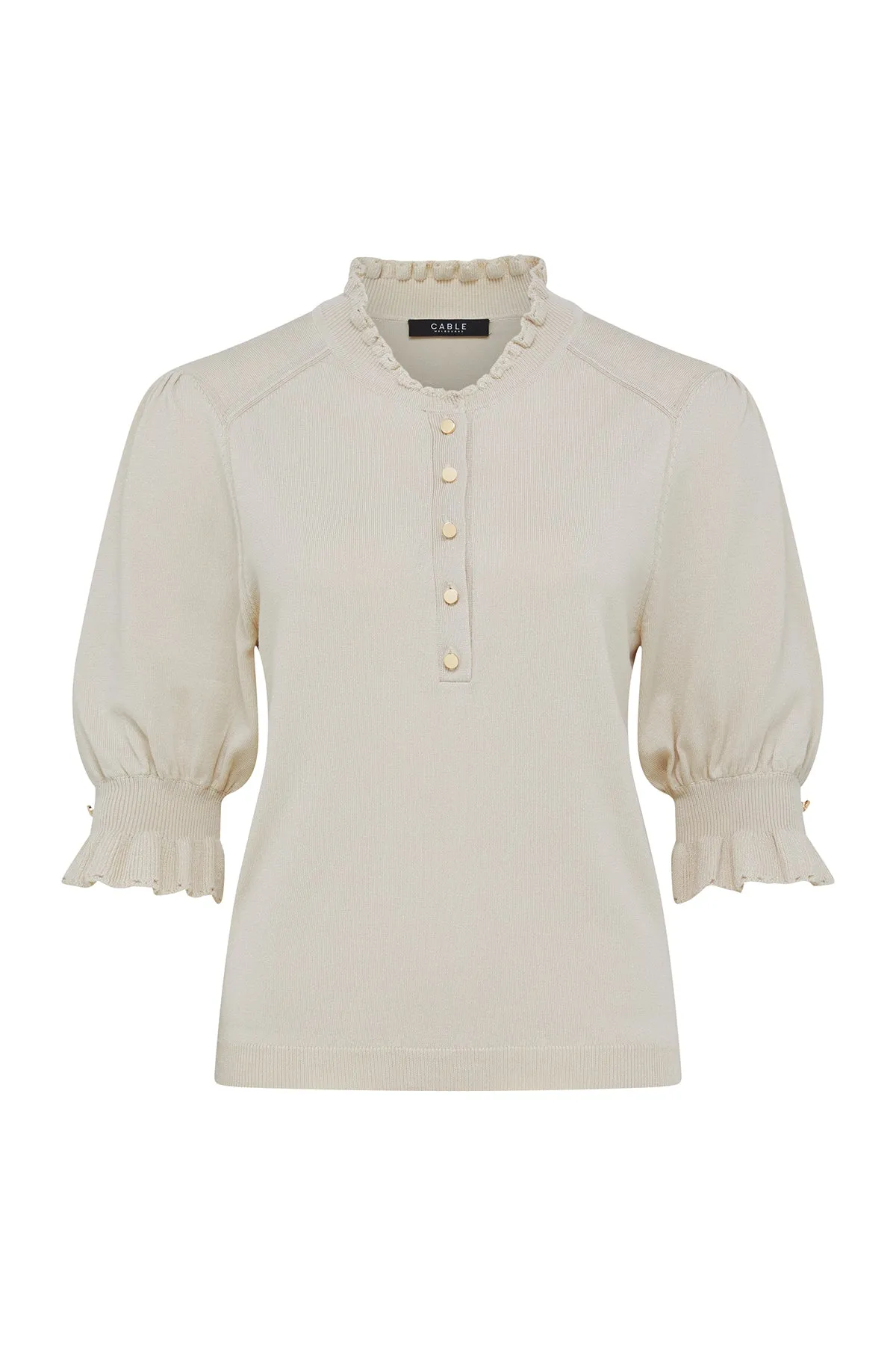 Pointelle Frill Top - Ecru