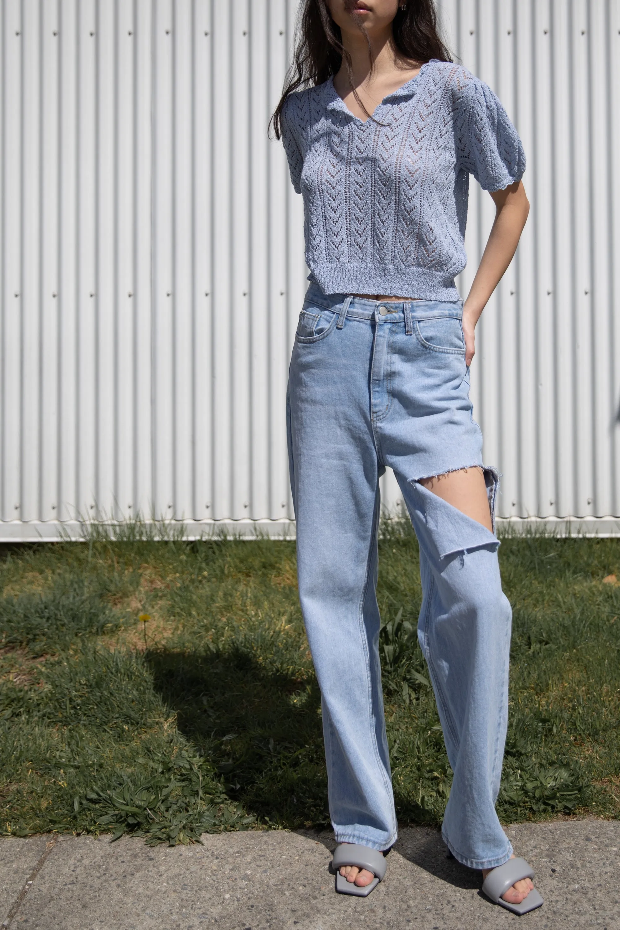 POINTELLE KNIT CROPPED TOP
