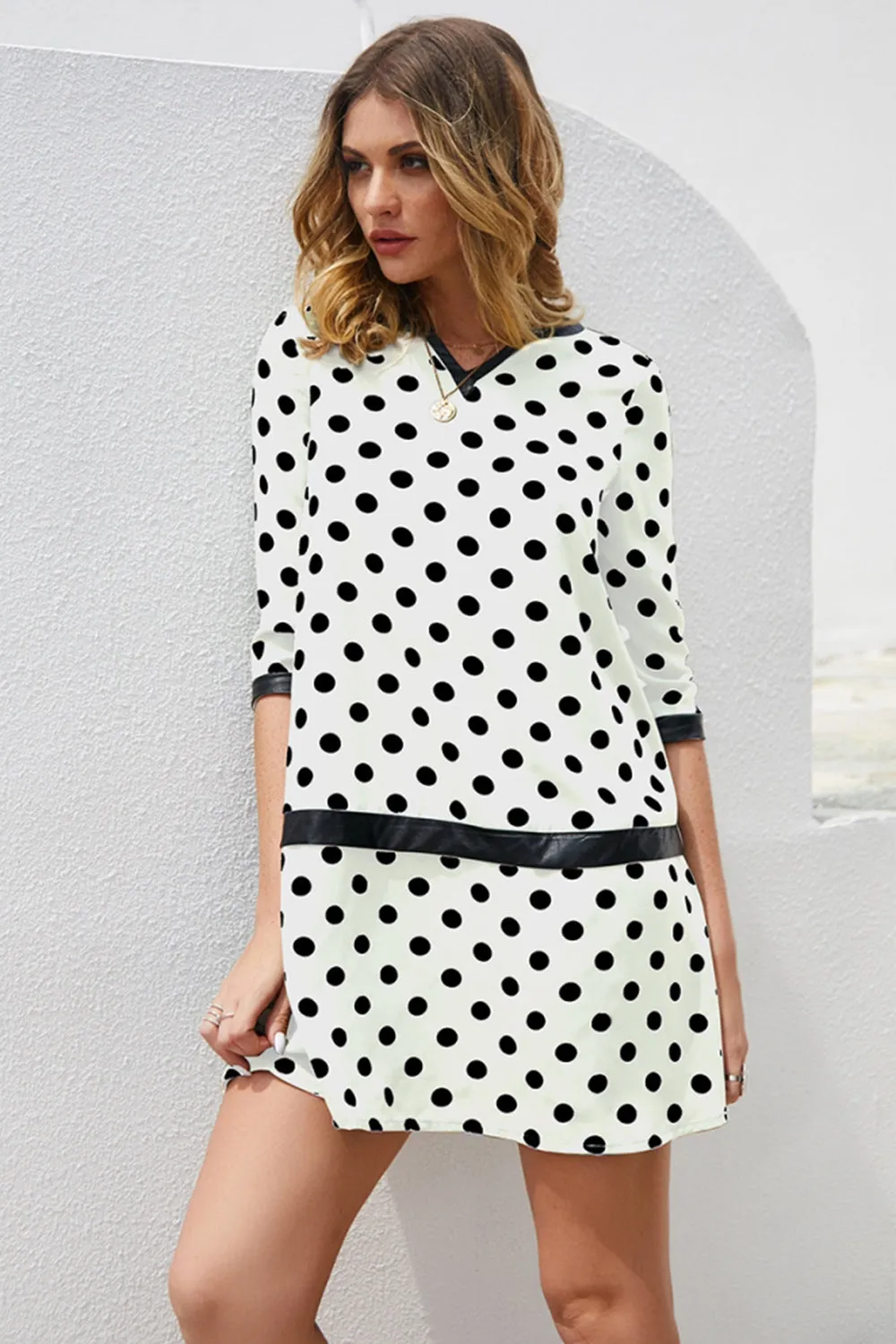 Polka Dot Leather Panel Dress