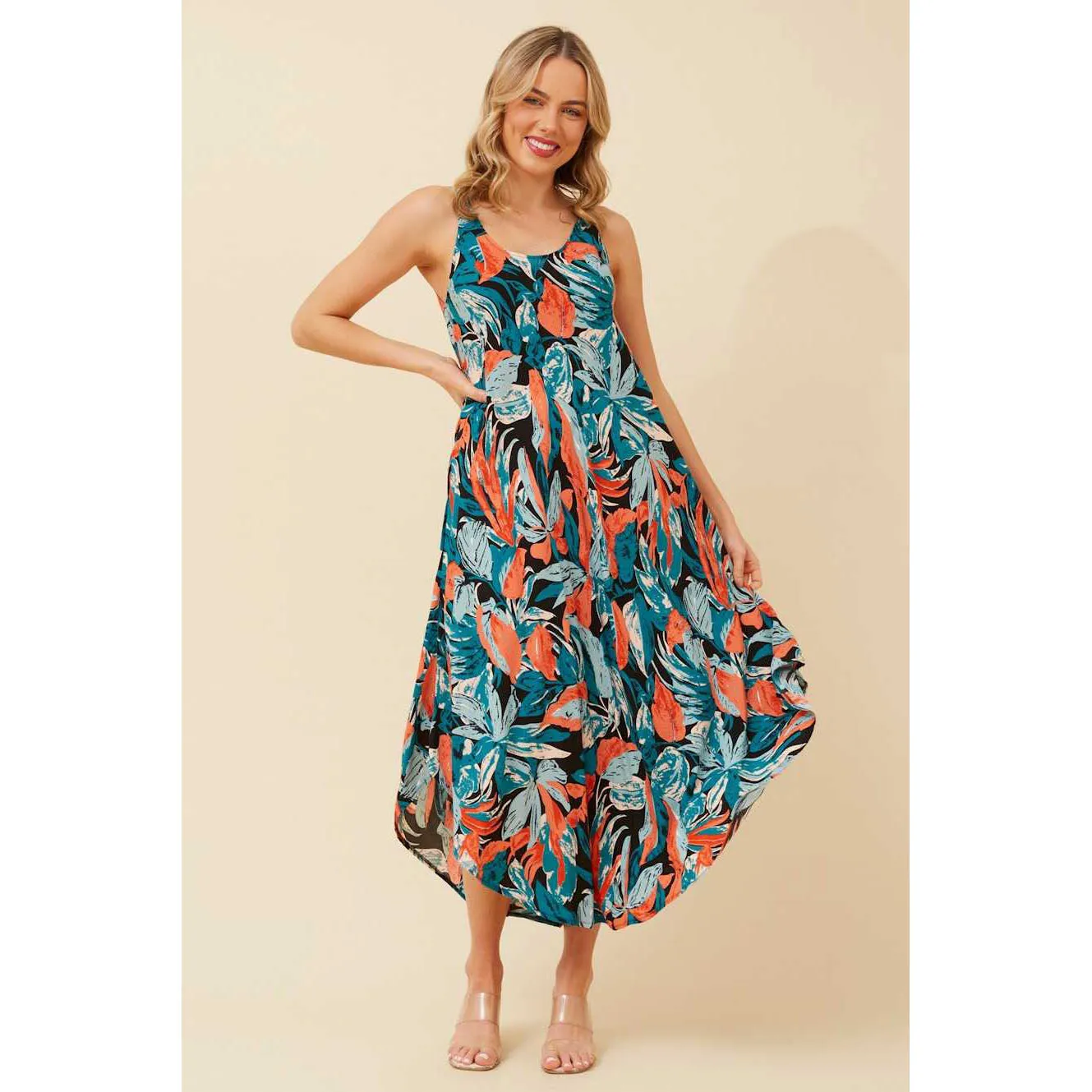 Printed Midi Dress - Multi Green