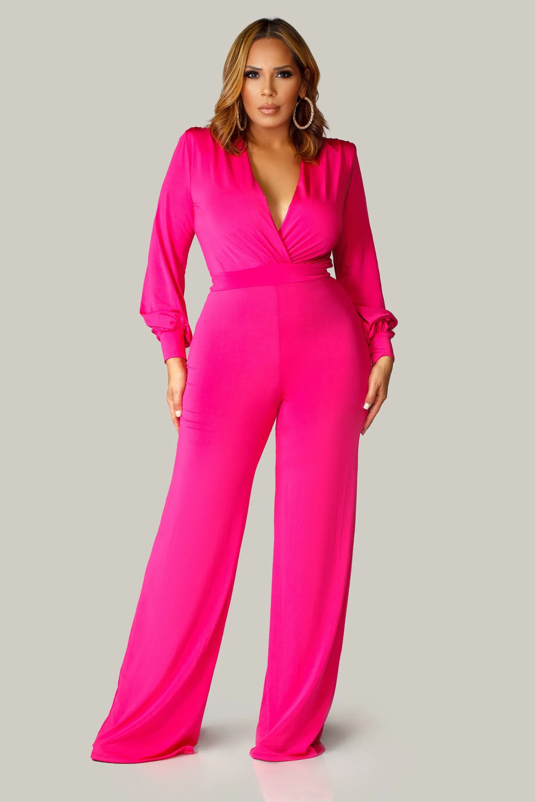 Renee Puff Long Sleeves V Neck Jumpsuit