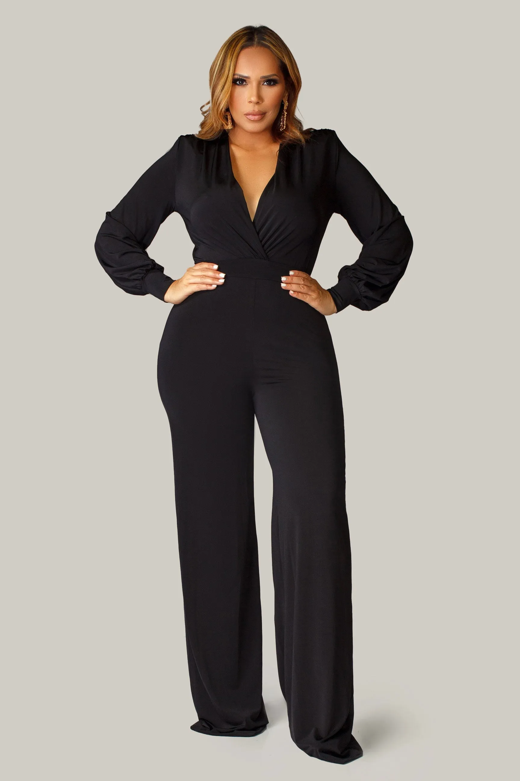 Renee Puff Long Sleeves V Neck Jumpsuit