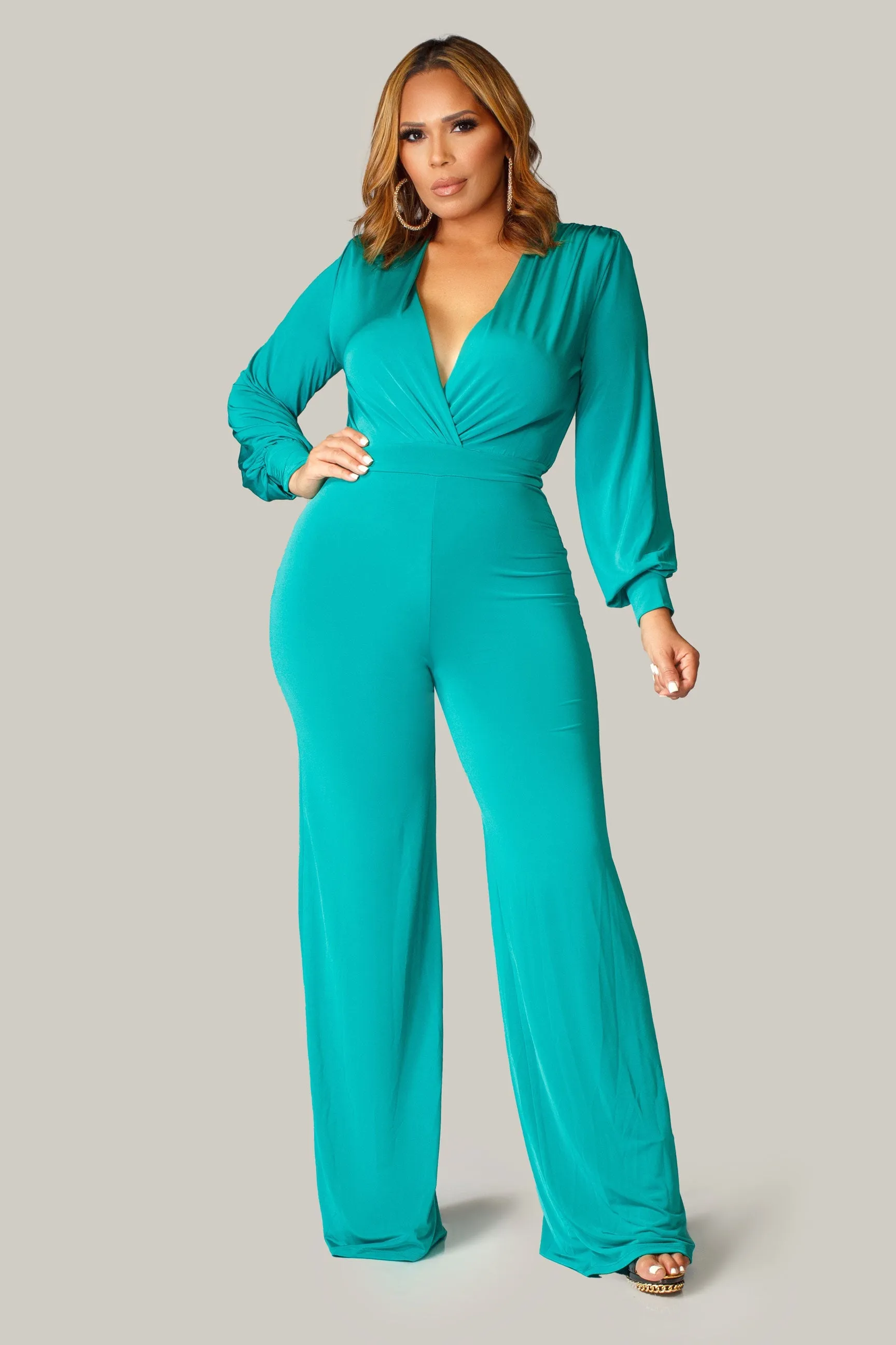 Renee Puff Long Sleeves V Neck Jumpsuit