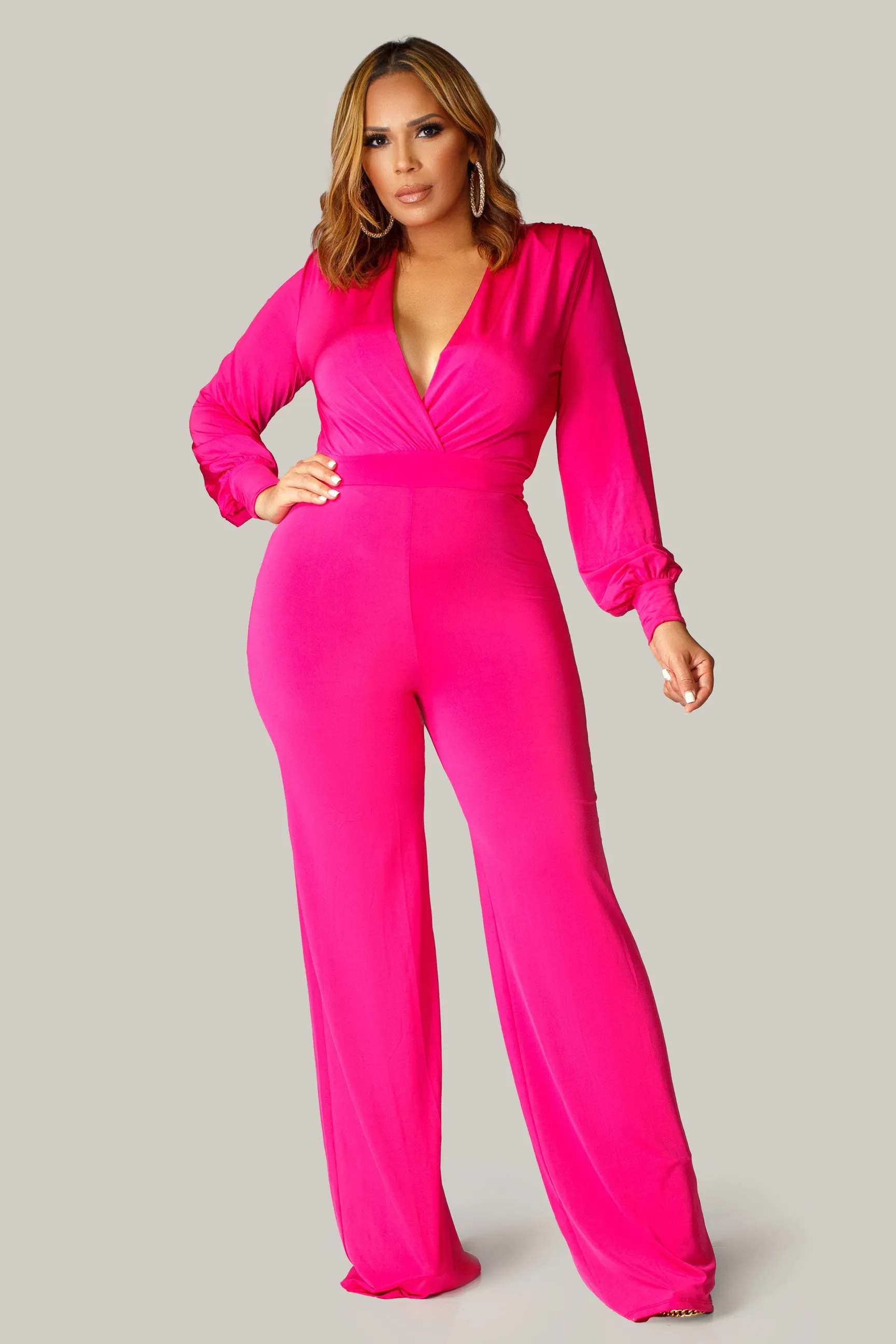 Renee Puff Long Sleeves V Neck Jumpsuit