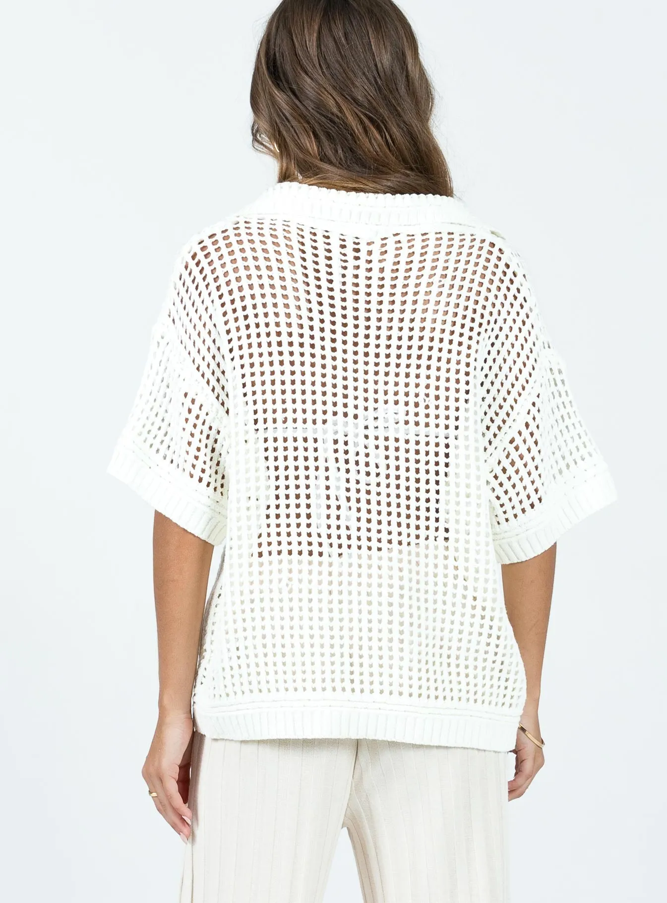 Rinder Knit Polo Top Cream