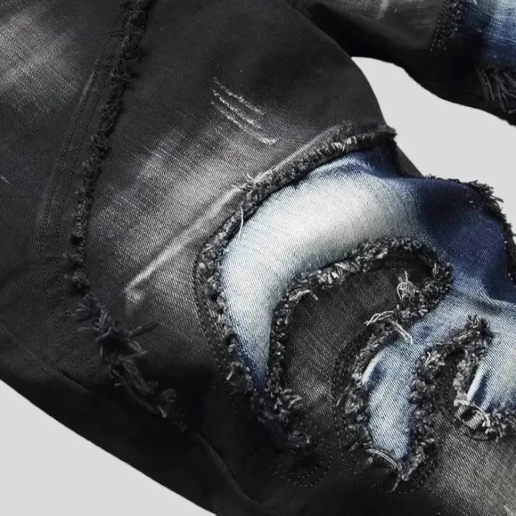 Sanded men's patchwork jeans