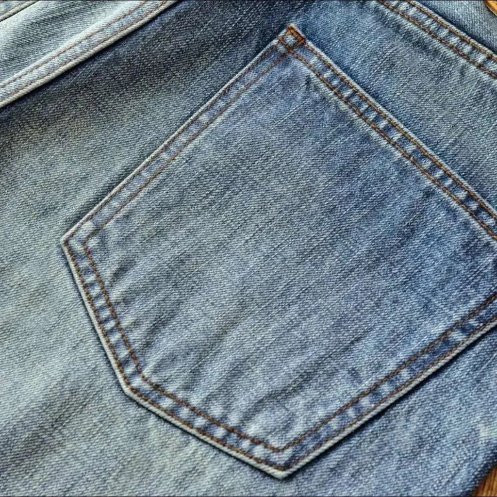 Sanded whiskered selvedge jeans
