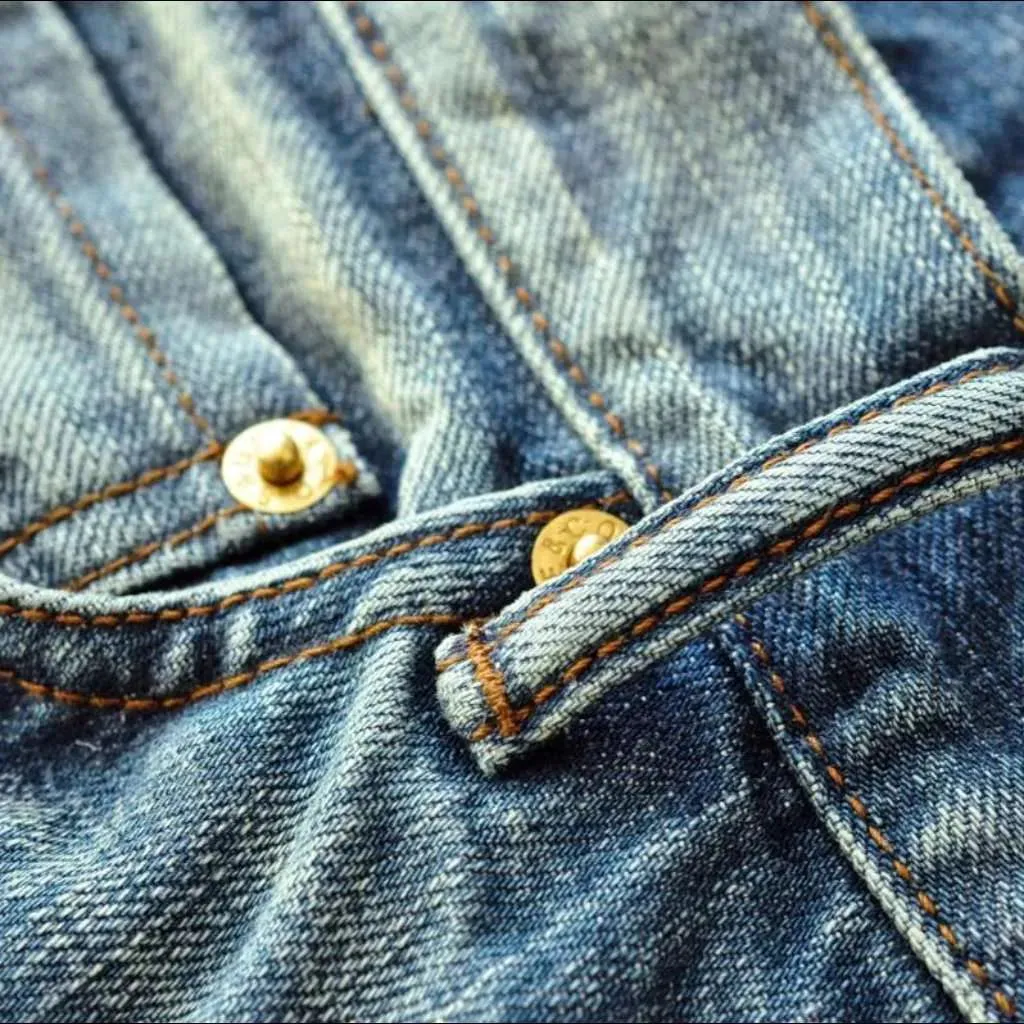 Sanded whiskered selvedge jeans