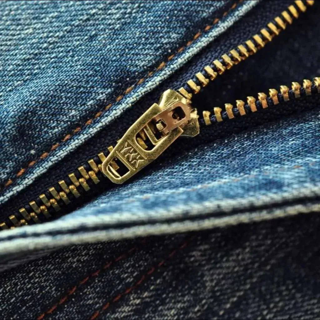 Sanded whiskered selvedge jeans