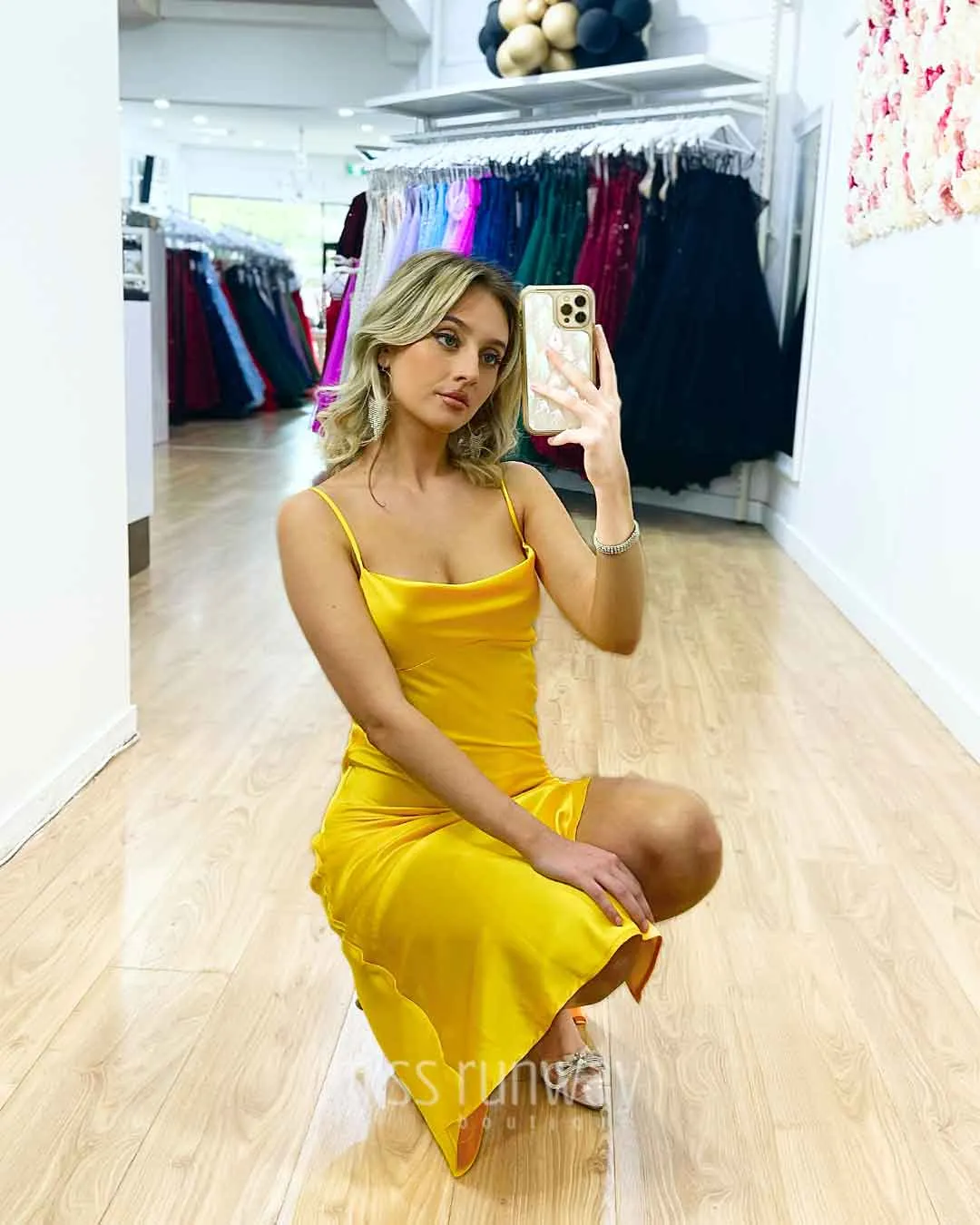 Sandrine Satin Midi Dress - Yellow