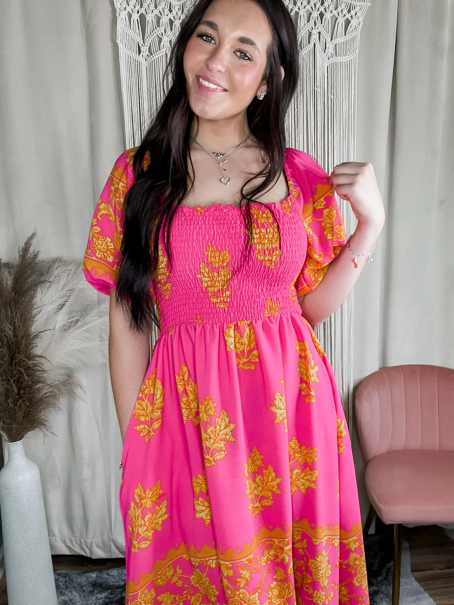 Sheila smocked midi dress