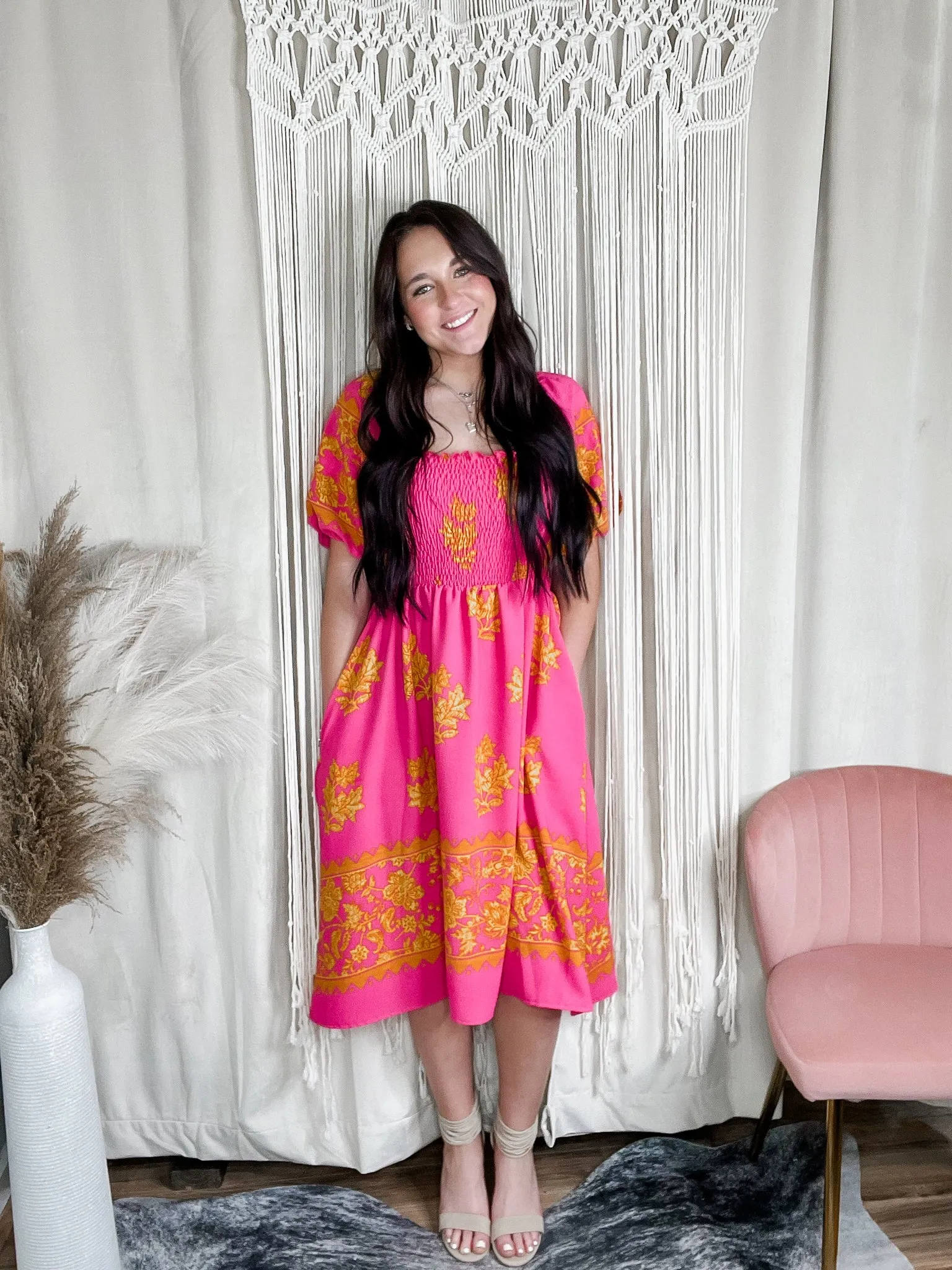 Sheila smocked midi dress
