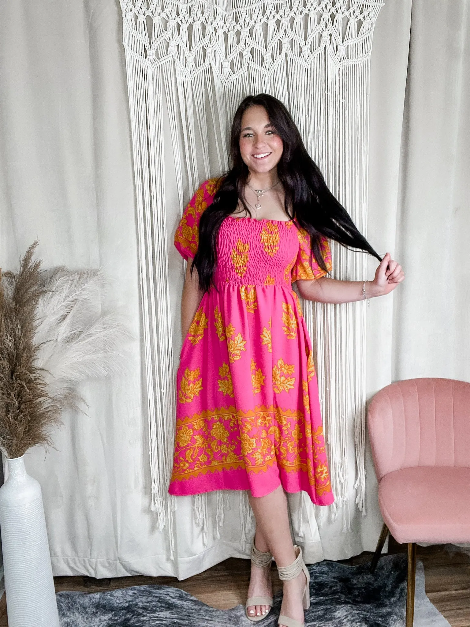 Sheila smocked midi dress