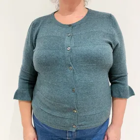 Spruce Green Self Striped Cashmere Crew Neck Cardigan Extra Large