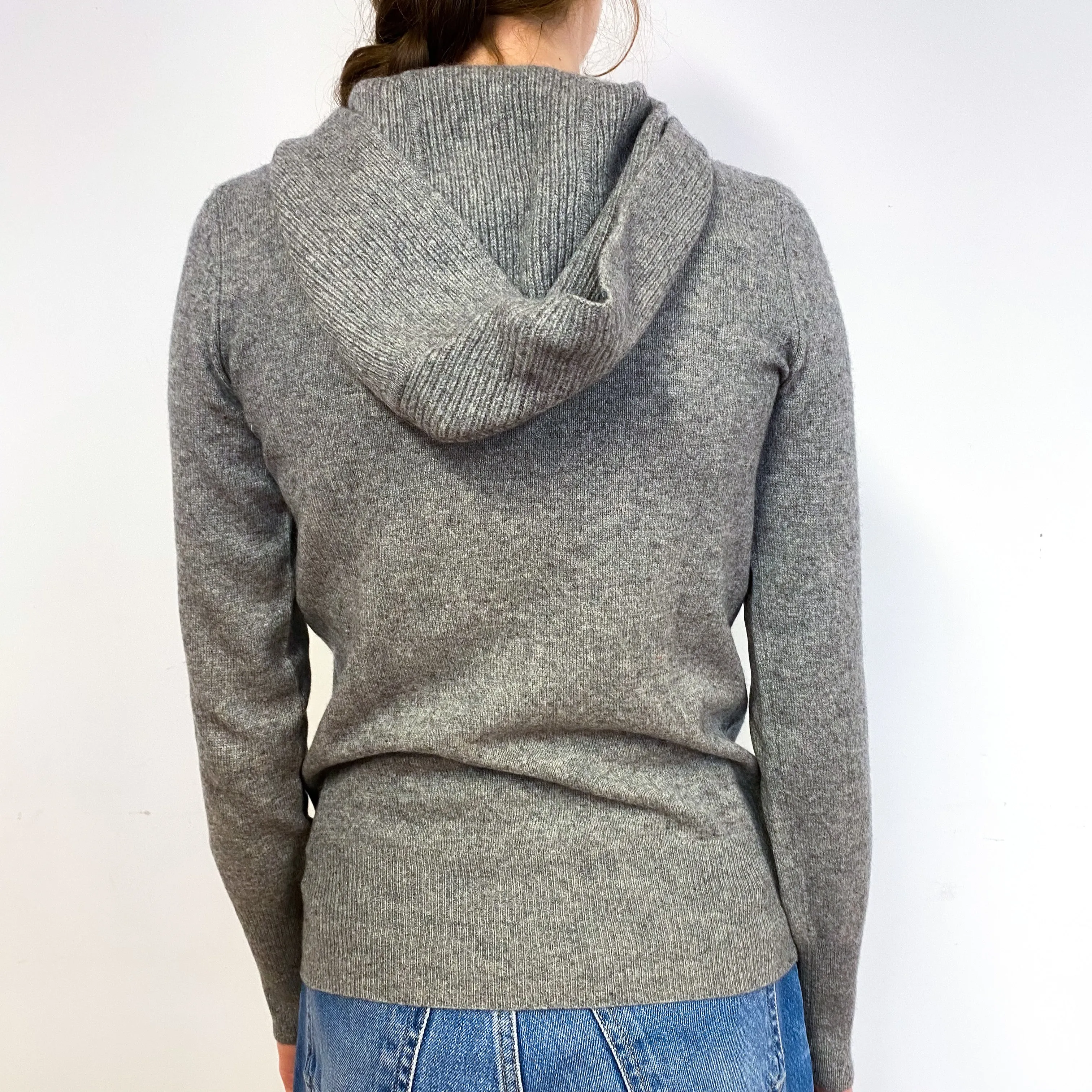Steel Grey Cashmere Button Neck Hoodie Jumper Extra Small