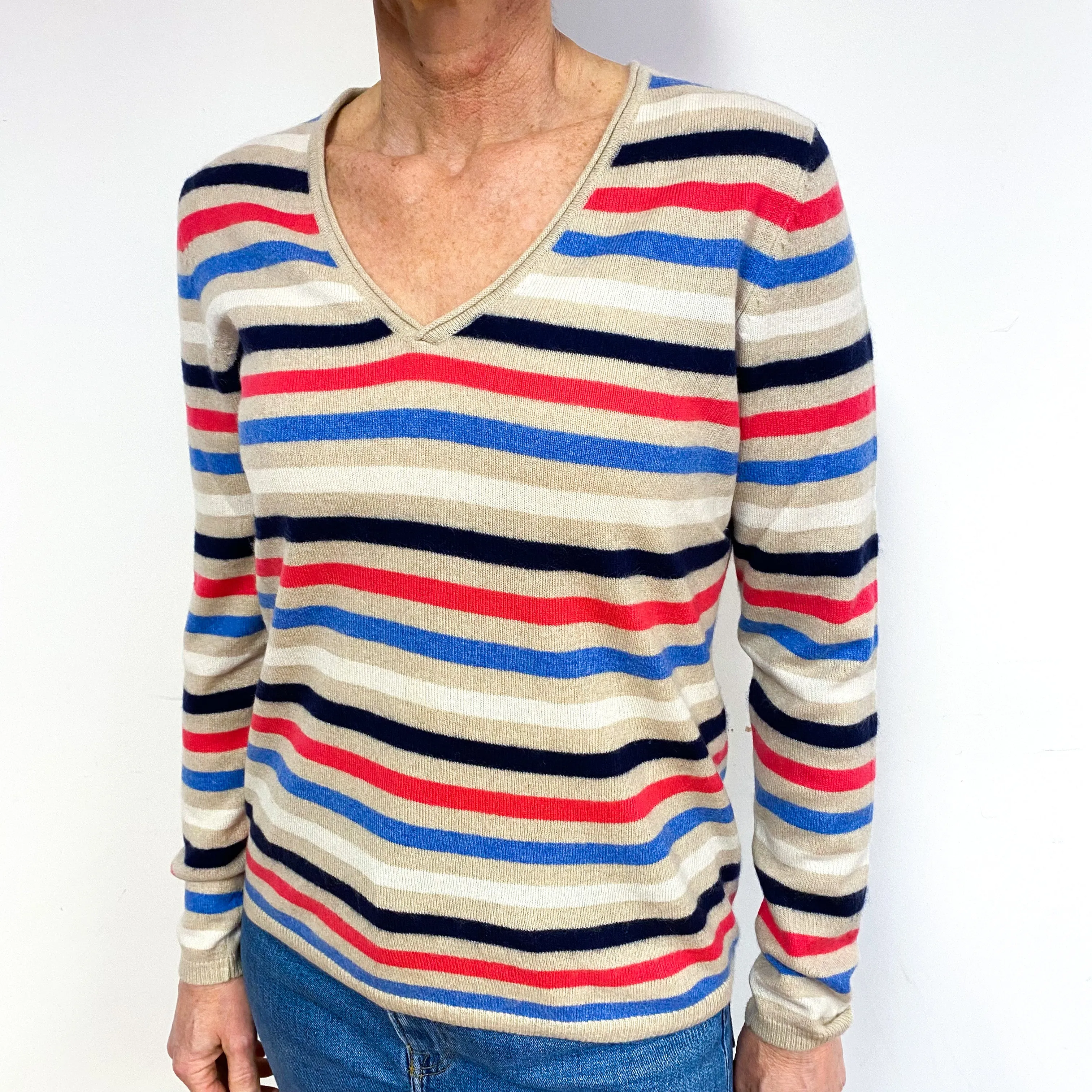 Striped Cashmere V-Neck Jumper Medium