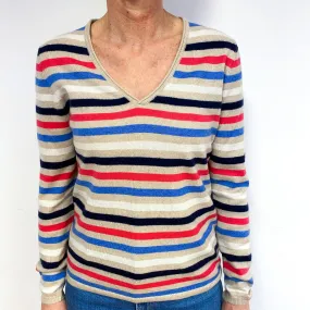 Striped Cashmere V-Neck Jumper Medium
