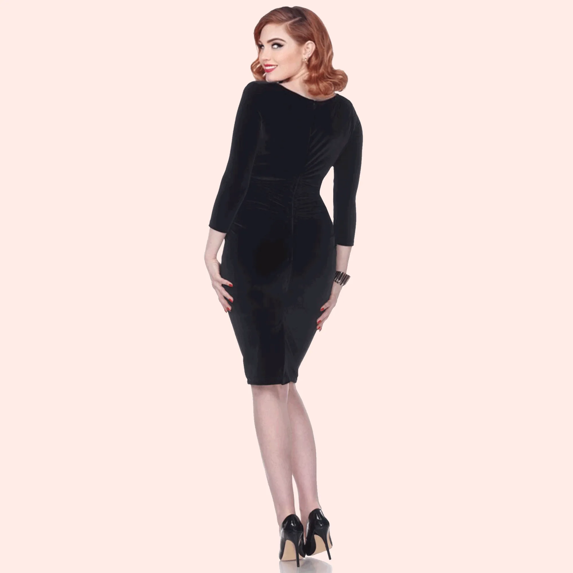 Va Va Voom Velvet Wiggle Dress in Black