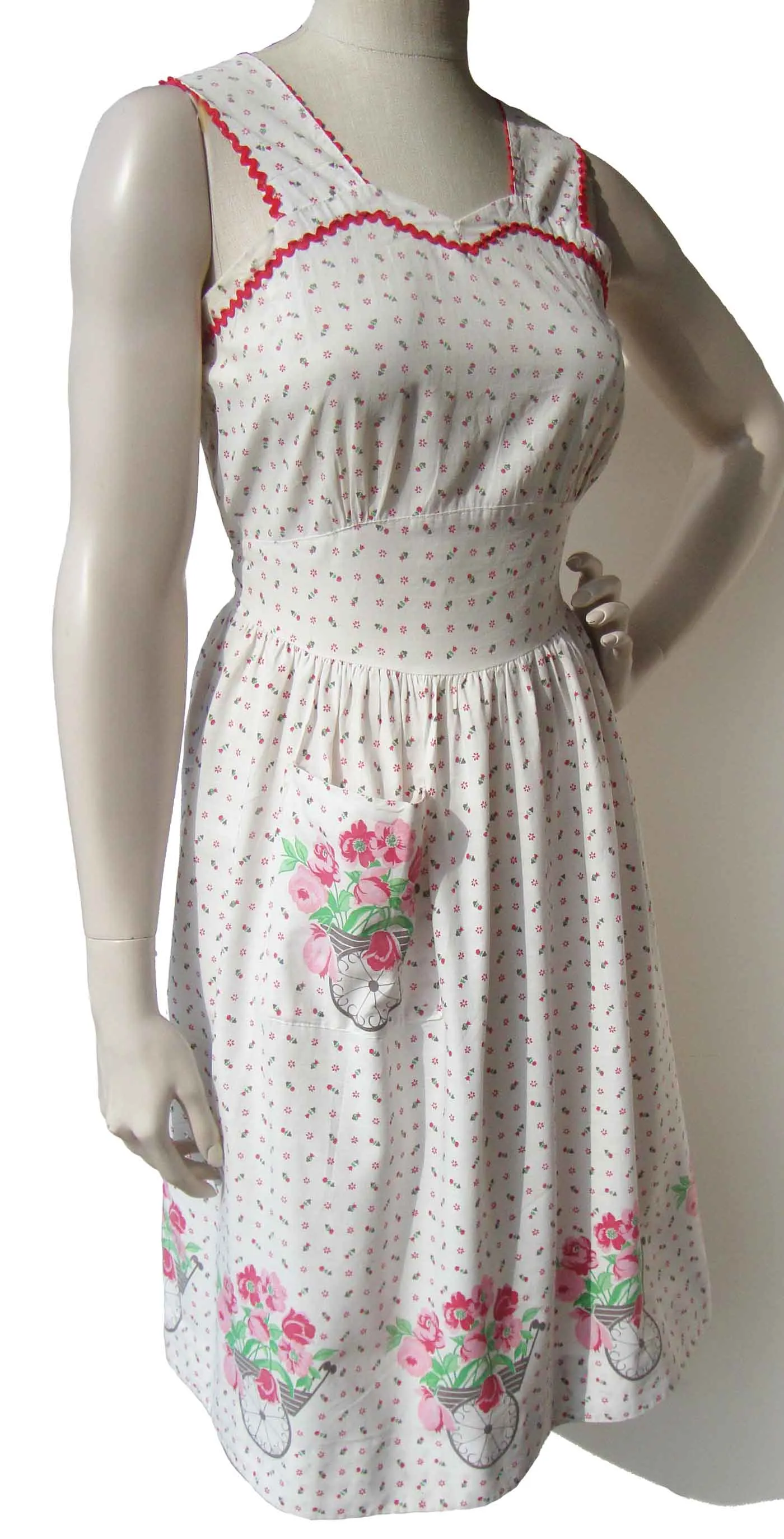 Vintage 60s Summer Dress Floral Rose Cotton S