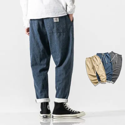 Washed jeans Chinese style harem pants