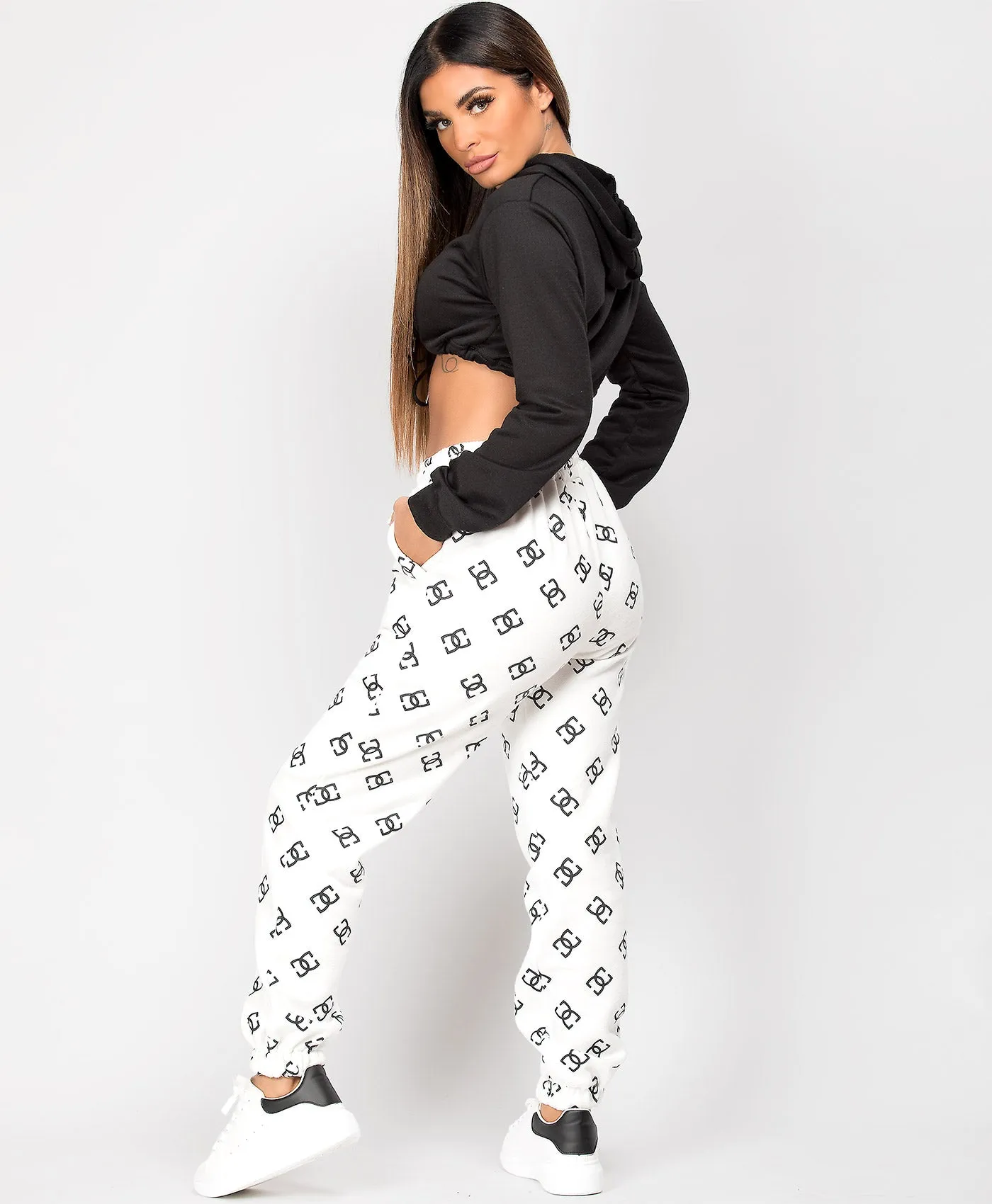 White Fleece Oversized DD Print Joggers
