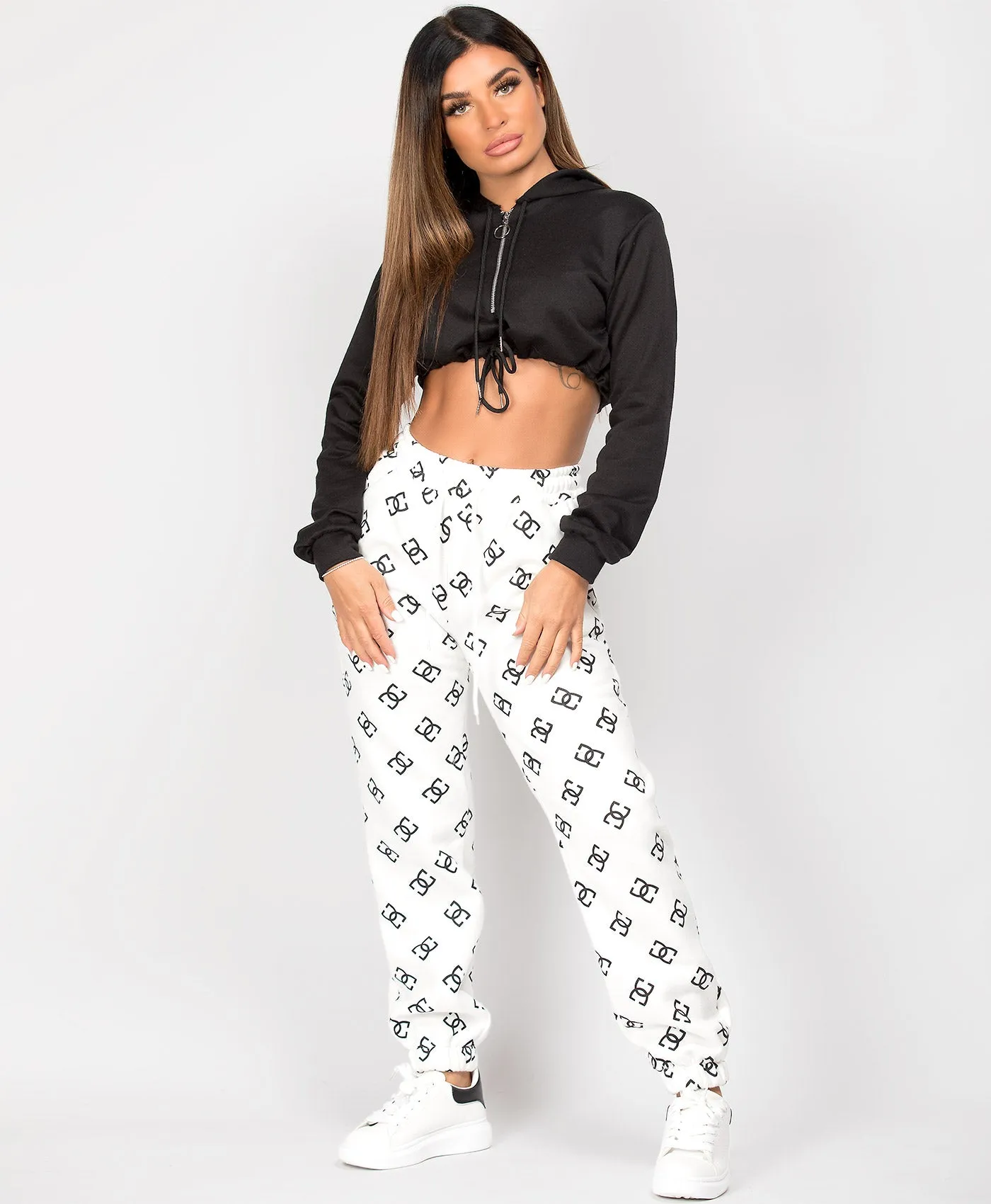 White Fleece Oversized DD Print Joggers