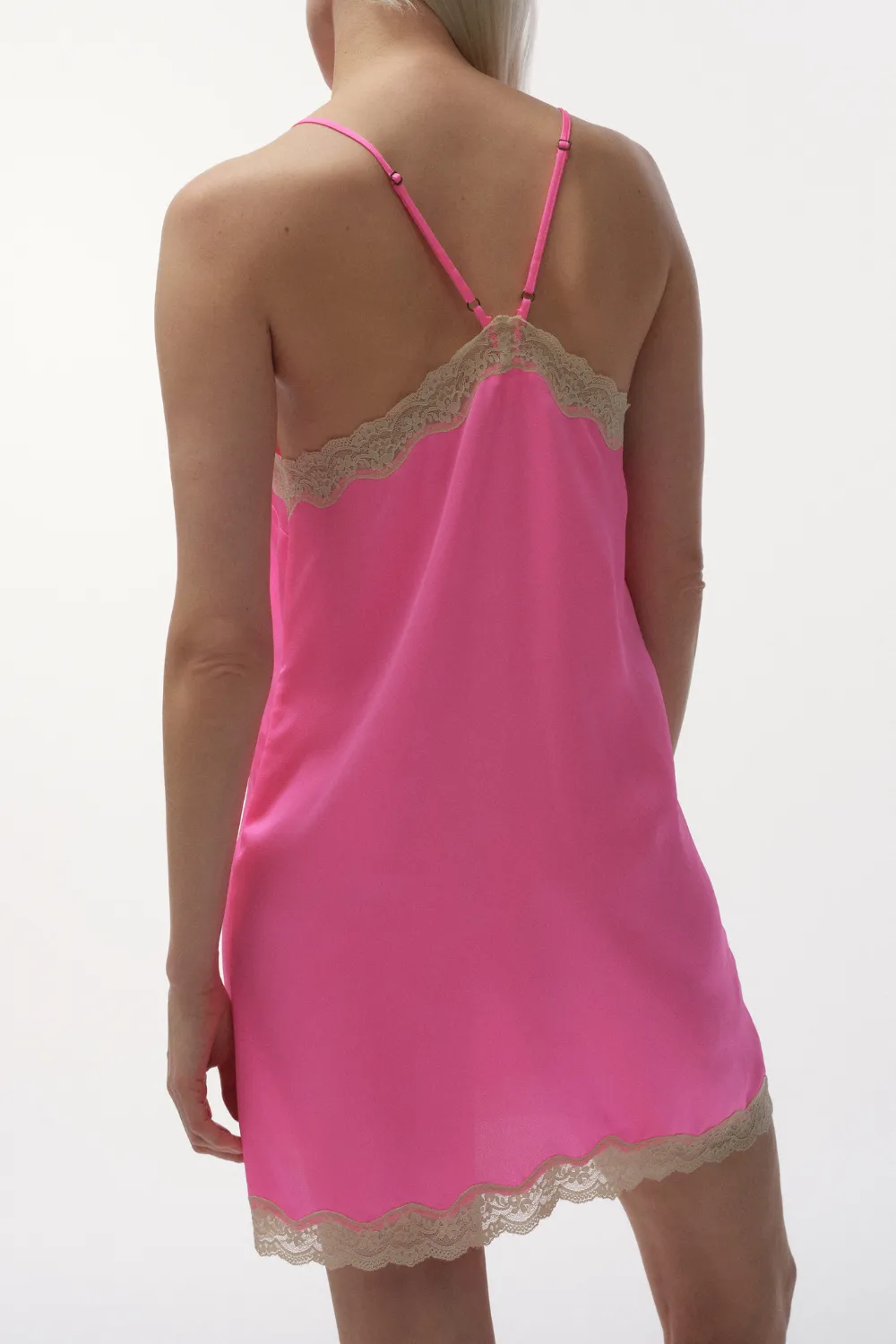 Willow Satin Slip Dress Neon Pink